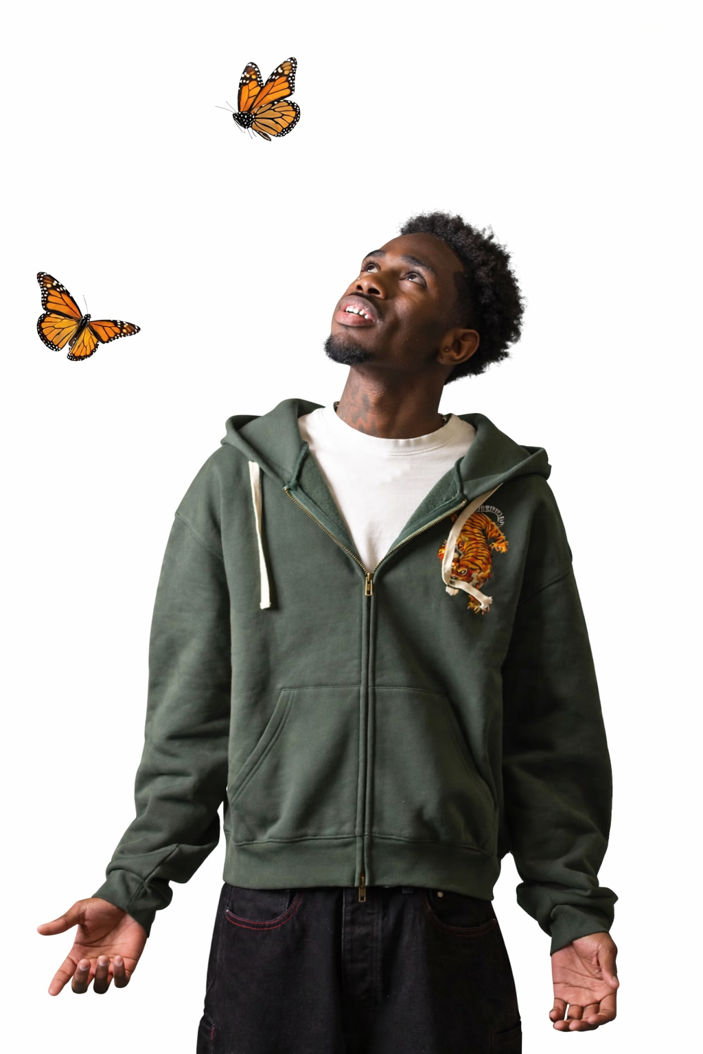 Embroidered Tiger Zip Hoodie